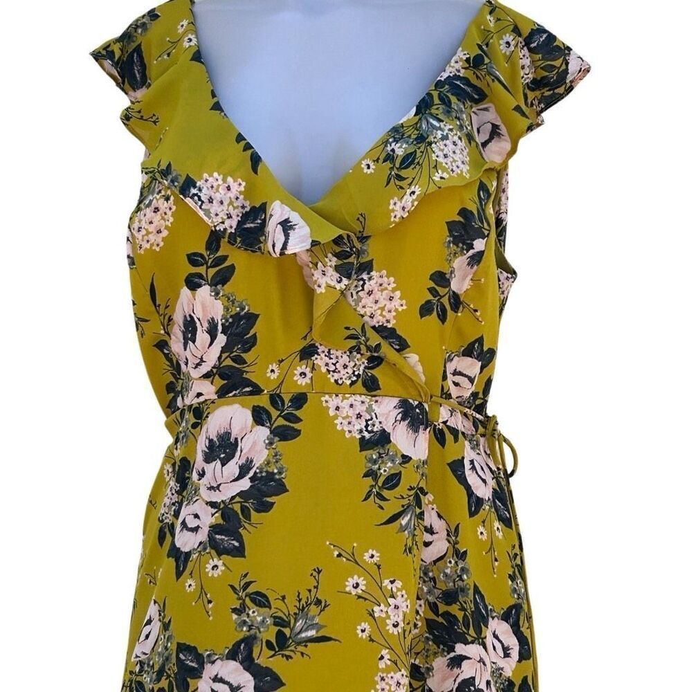 June & Hudson Hi-low Midi Wrap Dress Women's Size 1 Mustard Floral Sleeveless